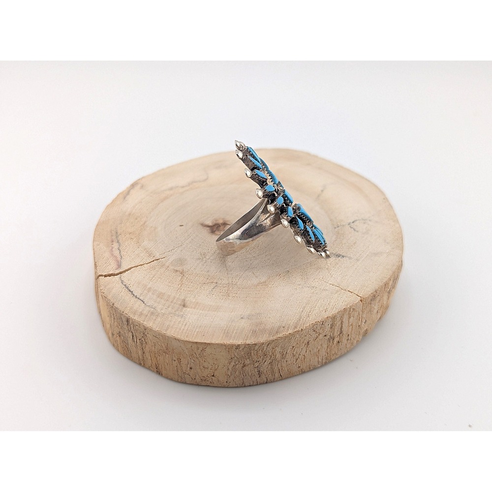 Zuni Ring Turquoise Cluster Pueblo Native American Handmade Jewelry sz 7.5 *** - Picture 3 of 10